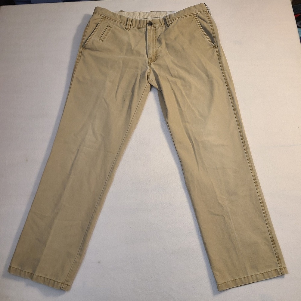 Haggar Life Khaki Pants Mens 36X32 Tan Flat Front Straight Leg Chinos 00219